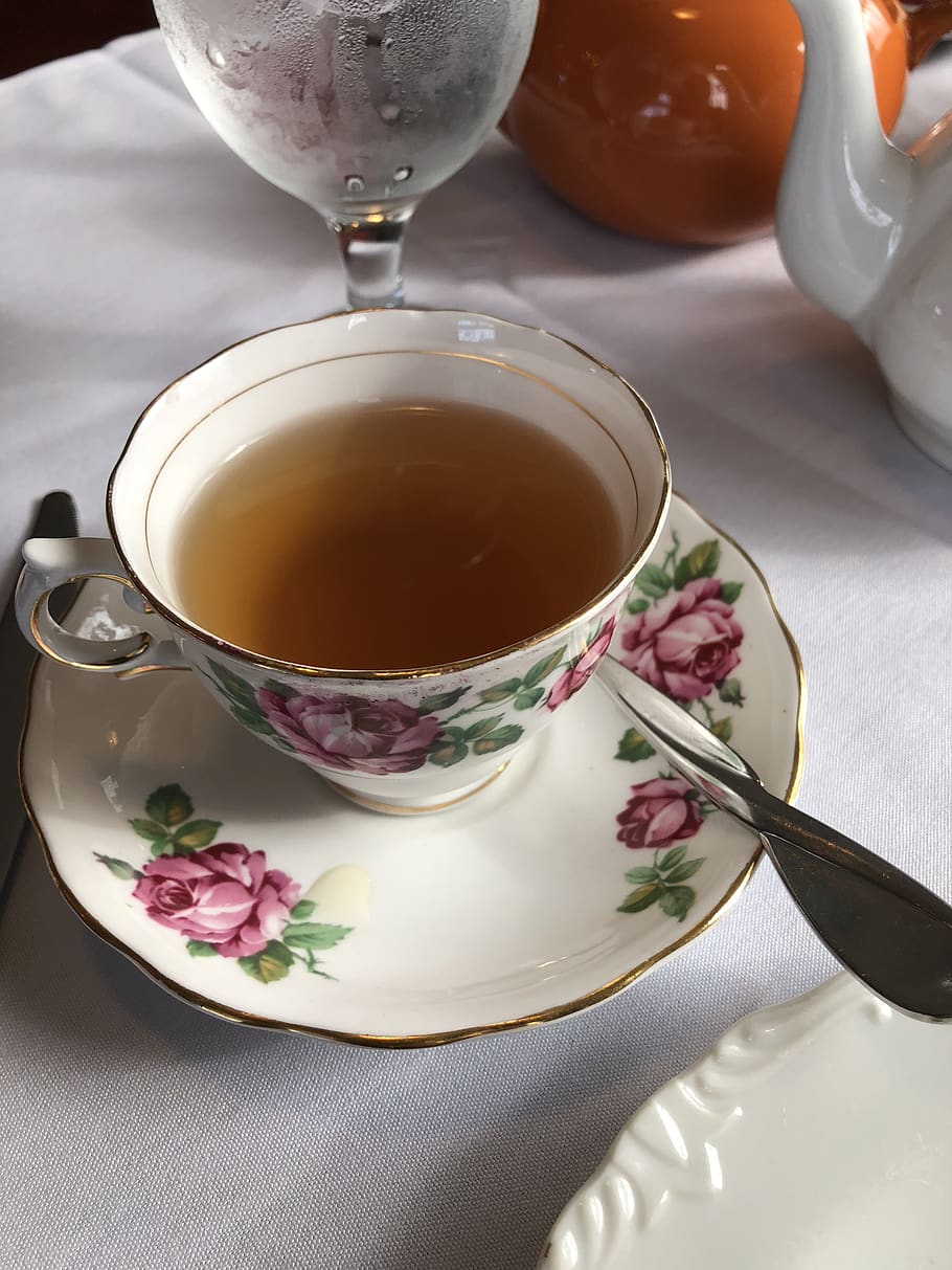 teh tinggi, Inggris, teko, teh, kemewahan, sarapan, perak, Vintage, indah, krim