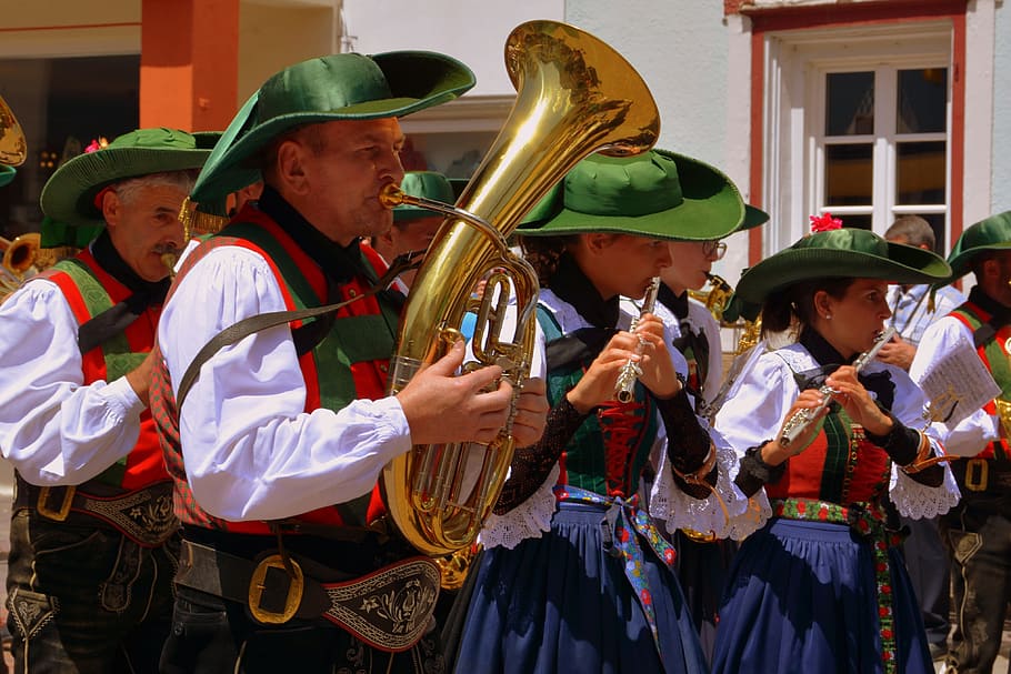 trombon, pipa, musik, band, band musik, tyrol selatan, moral, tradisi, tyrolean, pakaian