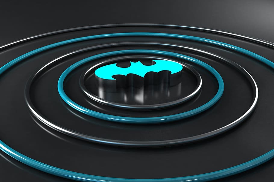batman, round, metal, geometric, blue, shape, close-up, studio shot, geometric shape, connection