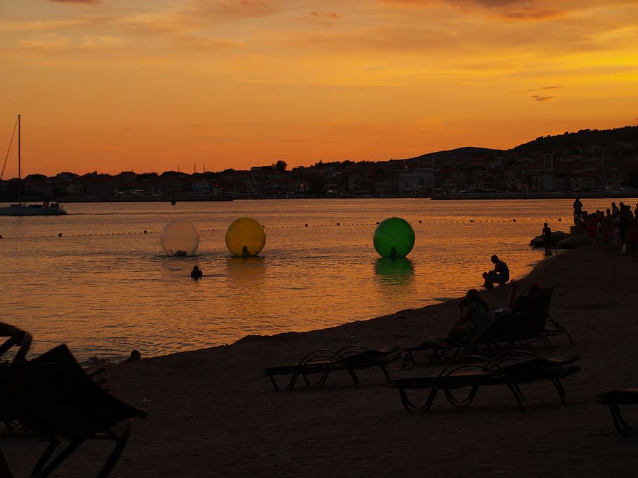 croatia, vodice, sunset, water, sky, orange color, land, beach, nature, silhouette
