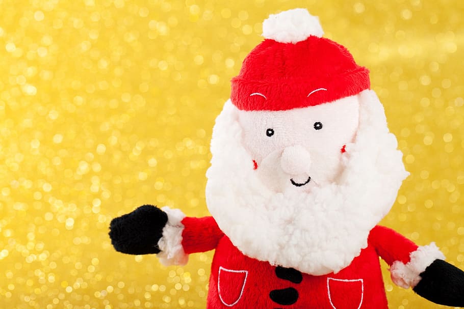 santa claus, plush, toy, yellow, surface, christmas, beard, celebration, december, festive