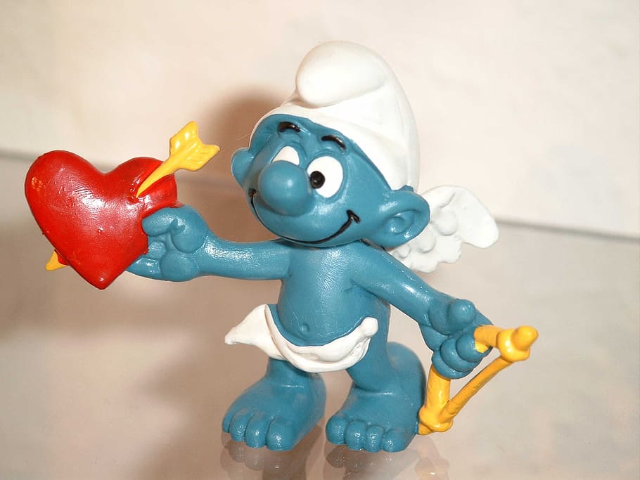 holding, arrow figure, Smurf, Smurfs, Amor, Heart, Love, blue, arrow, toy