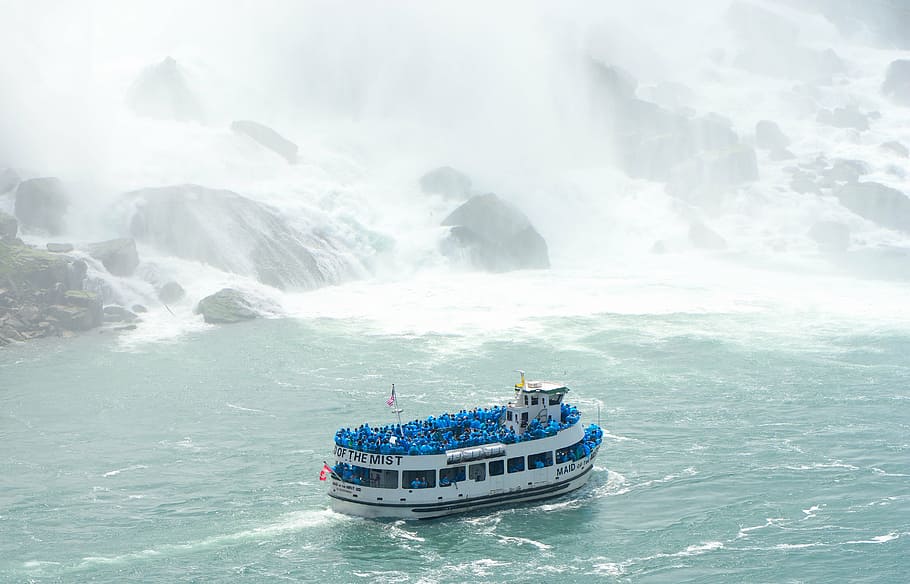 barco, agua, niebla, turismo, turistas, mucama de la niebla, río niagara, tour en barco, crucero, rocas