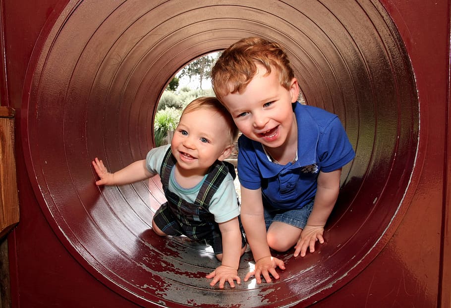 two, toddlers, inside, playground, brothers, boys, boy, play, children, little boy