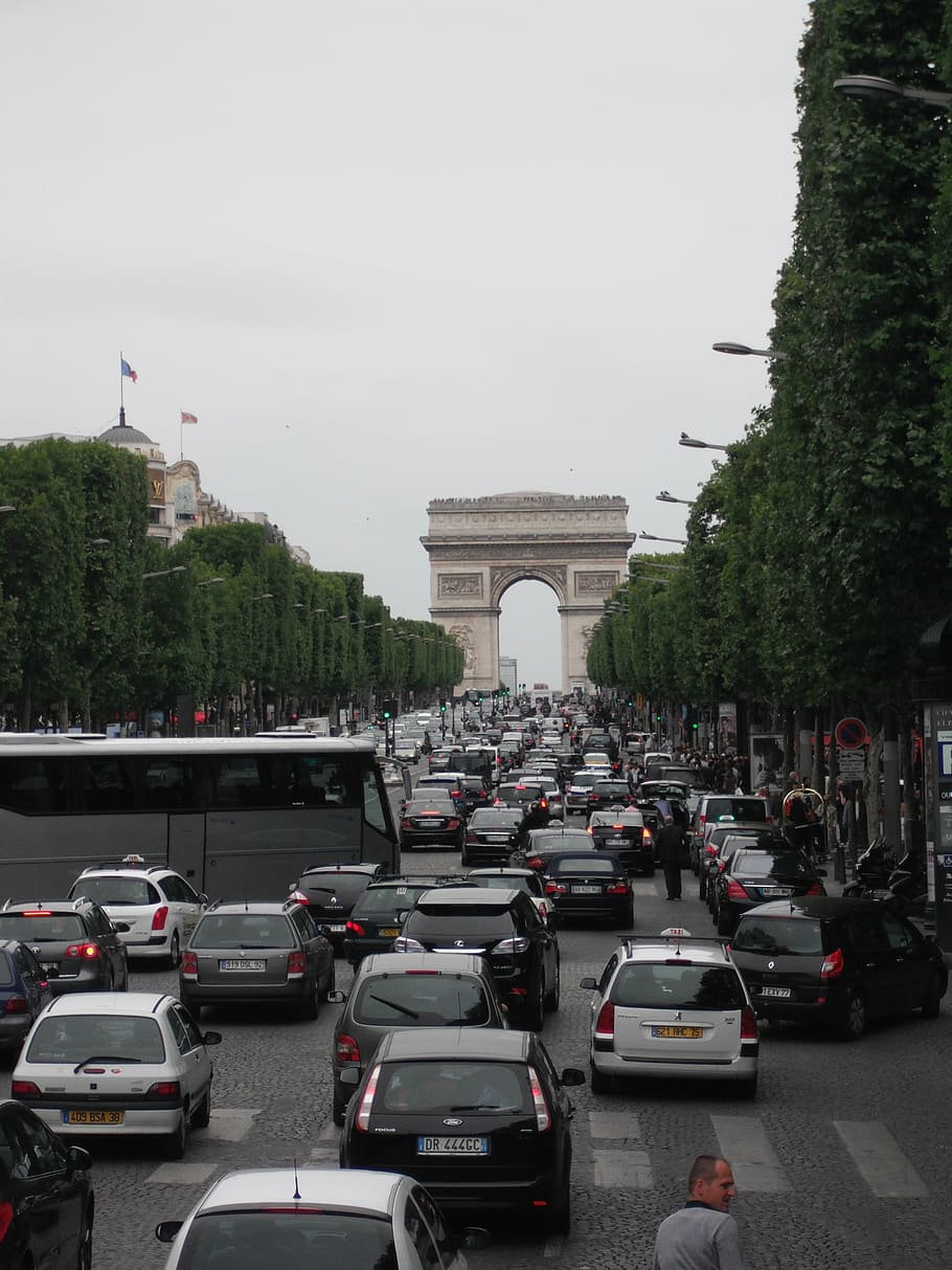 Campos Elíseos, tráfico, Arc de Triomphe, París, Francia, turismo, francés, parisino, Europa, europeo