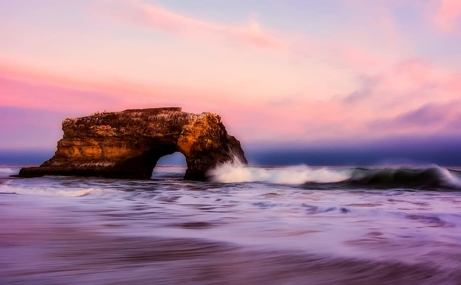 body, water timelapse photo, california, arch, stone, formation, sea, ocean, pacific, seashore