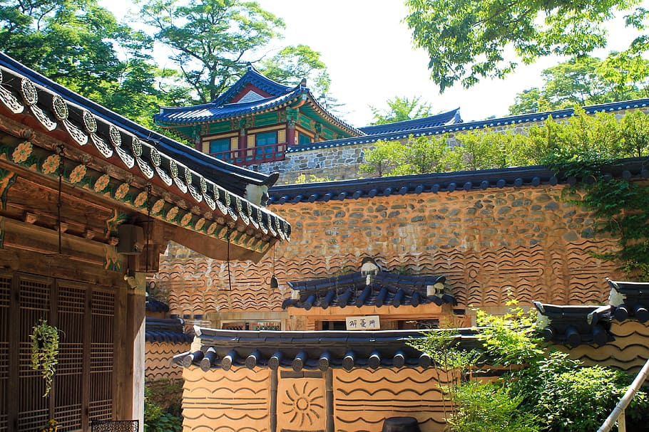Castelo, coreano, tradicional, parede, antiga, arquitetura, coréia, sul, edifício, velho