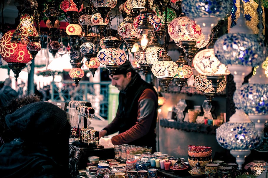 hombre, tienda de lámparas, lámpara, tienda, mercado, culturas, recuerdo, personas, bazar, puesto en el mercado