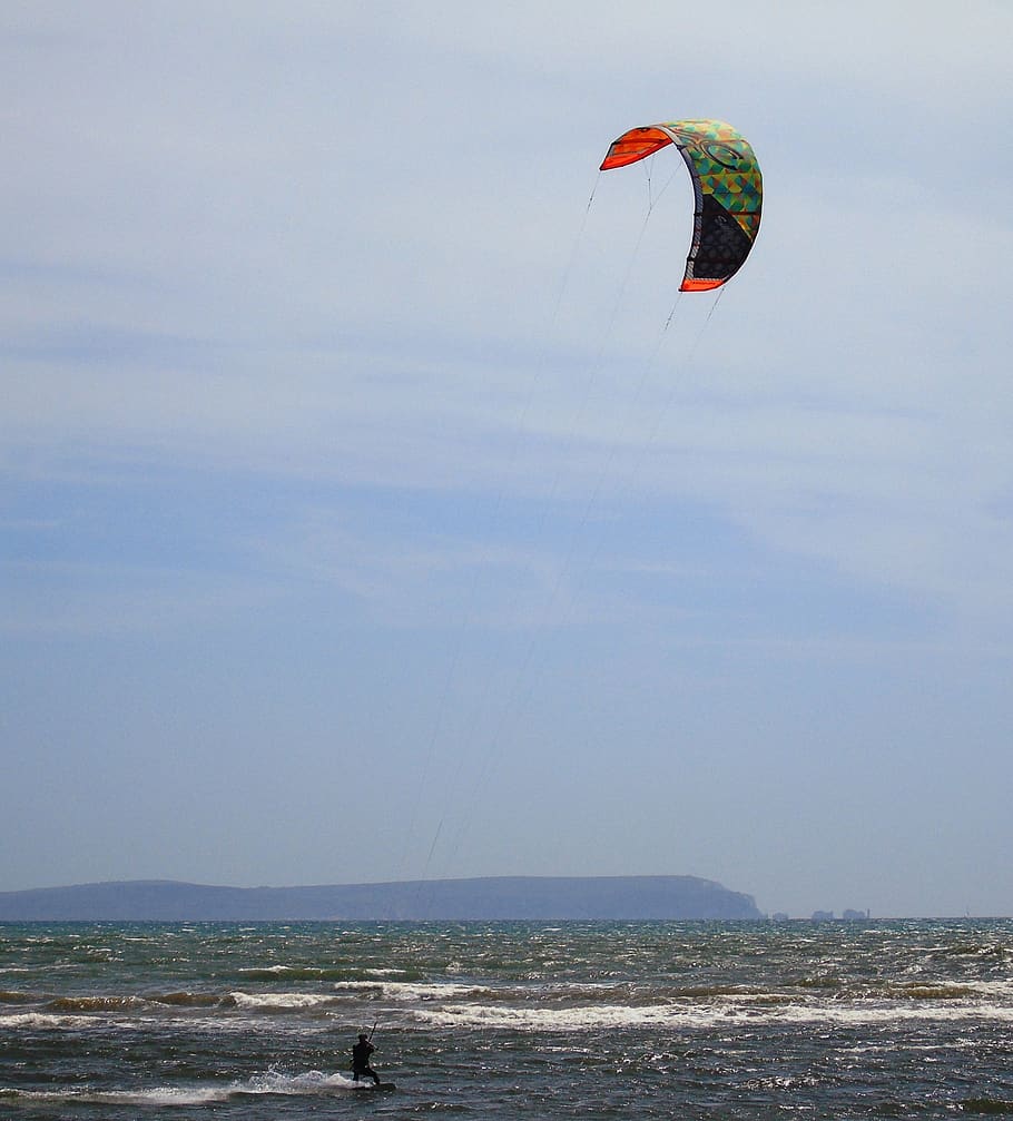 kite, surfing, sea, surfer, surf, water, board, boarding, beach, action