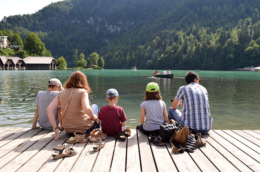family, sitting, dock side, trip, lake, family trip, königssee, holiday,  germany, water | Pxfuel