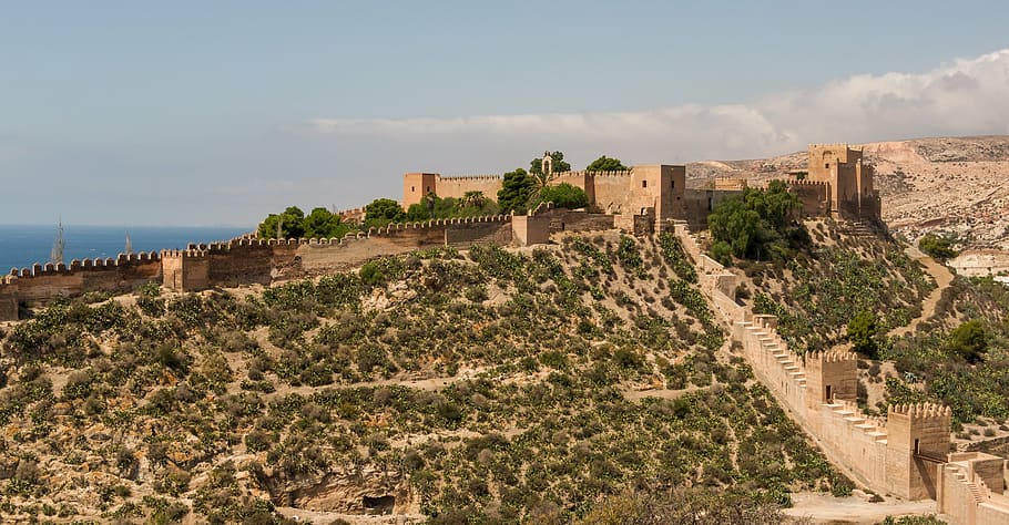 great, wall, china, alcazaba of almeria, spain, castle, fortress, landmark, andalusia, moorish