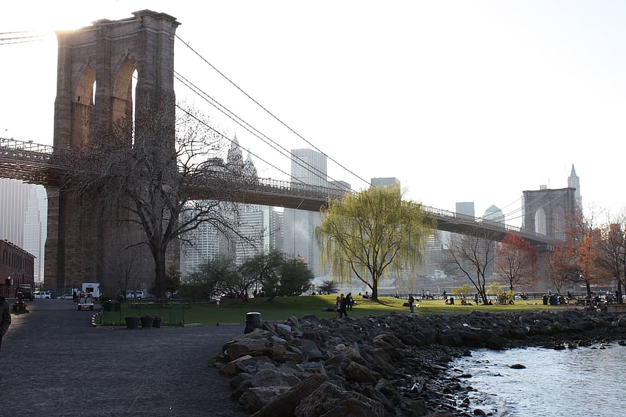 arquitectura, al aire libre, viajar, ciudad, agua, Brooklyn, puente de Brooklyn, parque, Nueva York, Manhattan