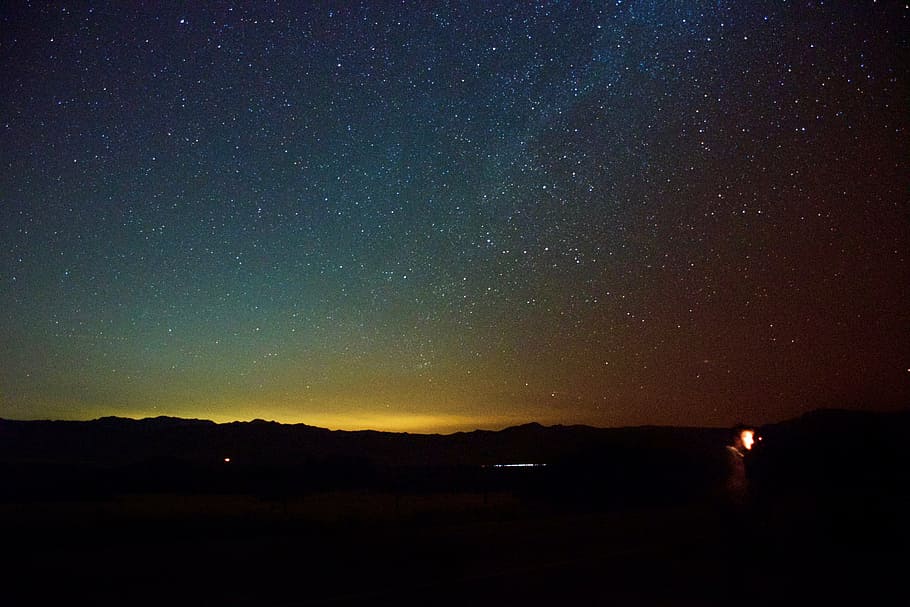 silhouette photo, mountain, starry, nights, nature, sky, clouds, night, constellations, stars