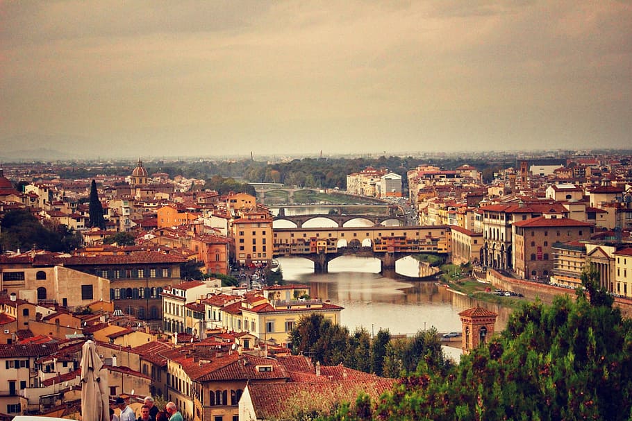 birds eye view, city buildings, body, water, Firenze, Florence, Italy, Europe, florence, italy, cityscape
