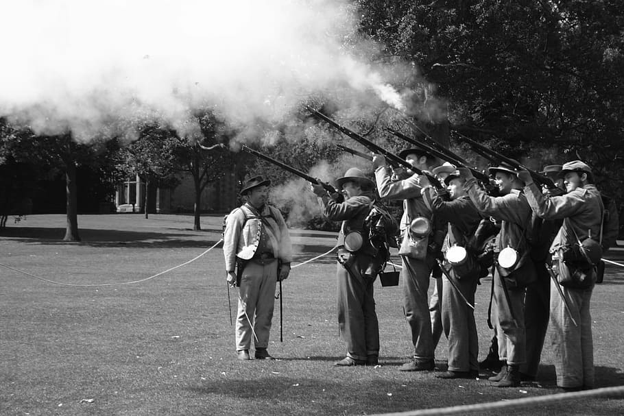 group, men gun salute, american civil war, reenactment, civil war, america, war, civil, battle, union