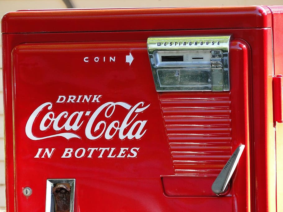 vintage, coke, machine, red, old, retro, classic, coca cola, company, bottled