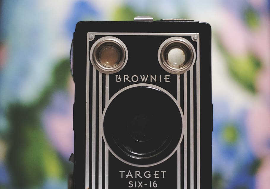 vendimia, negro, objetivo de brownie plateado, seis-16, -16 cámara, cámara, fotografía, lente, antiguo, brownie