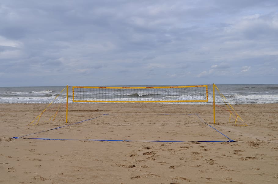 beach, beach volleyball, sportive, volleyball, field, sand, sea, land, water, sky