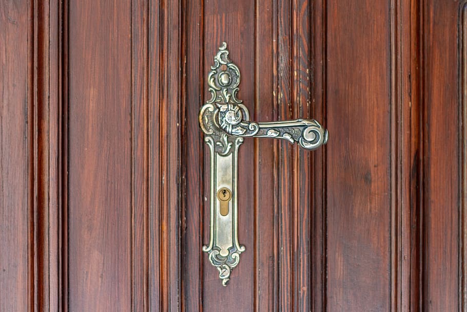 handle pintu, kastil, pegangan vintage, pintu, pegangan, kunci, kayu, rumah tua, mewah, bahan kayu