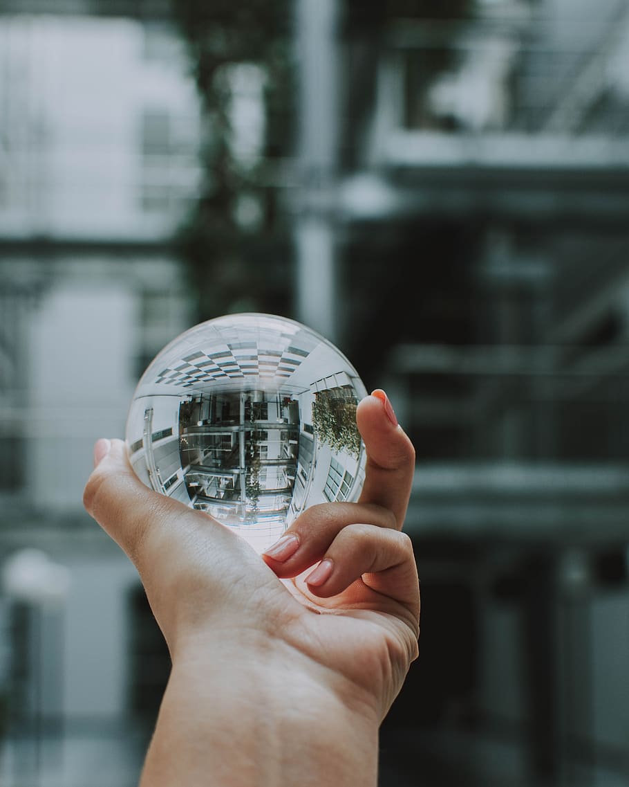 glass ball, keep, perspective, hand, finger, space, human hand, human body part, glass - material, holding