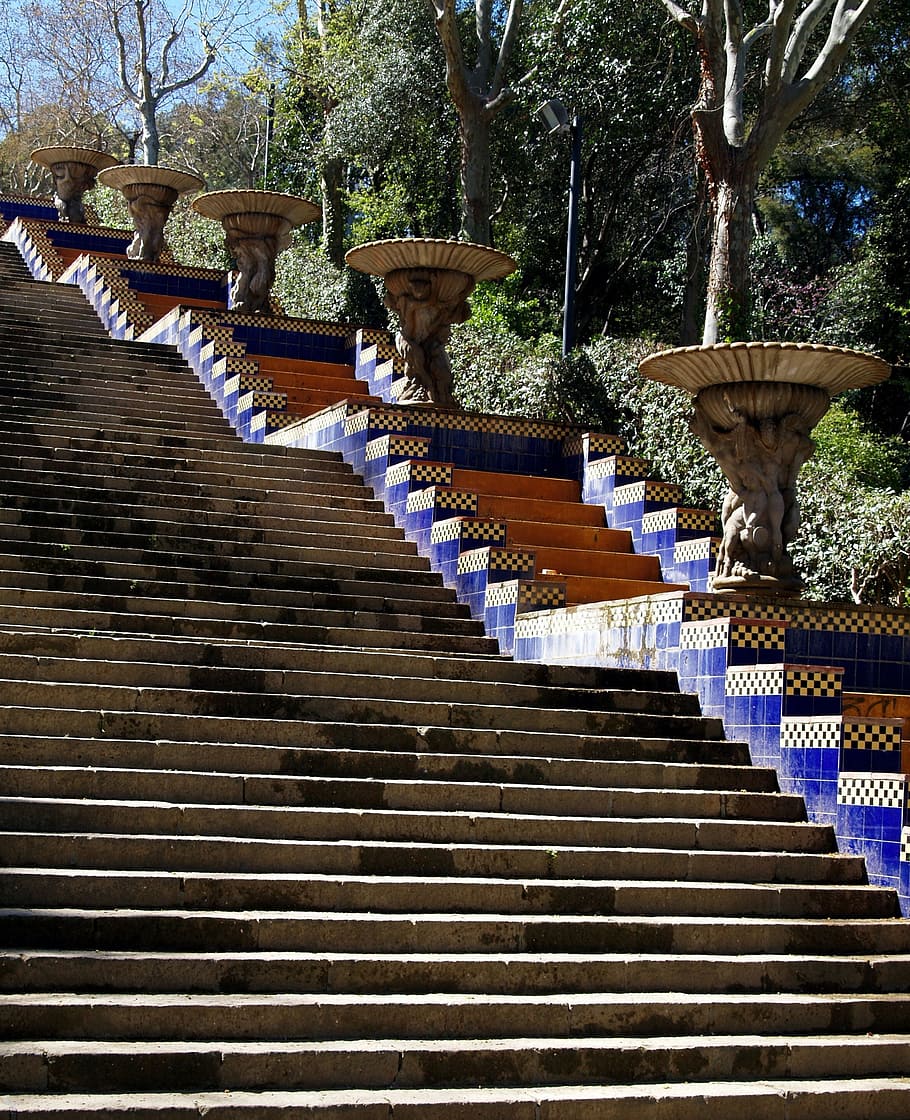 barcelona, stairs, spain, blue, architecture, europe, city, mediterranean, tourism, steps