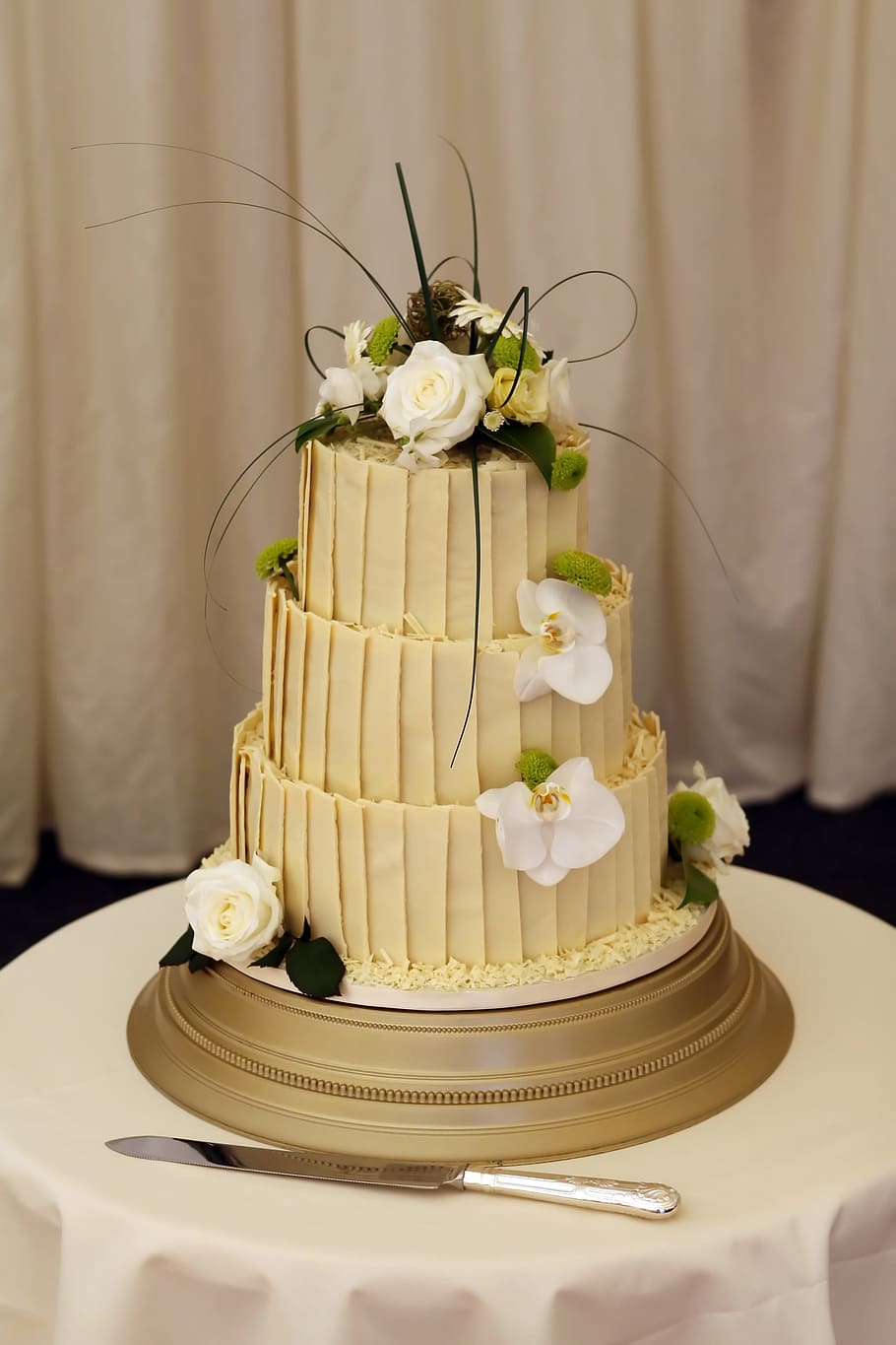 3-layered, floral, cake, white, table, front, curtain, Affair, Anniversary, Attractive