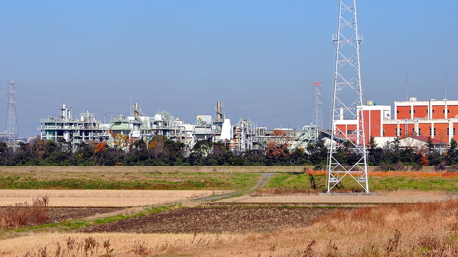 natural, landscape, building, tower, water treatment plant, yamada's rice fields, b, wood, winter, japan