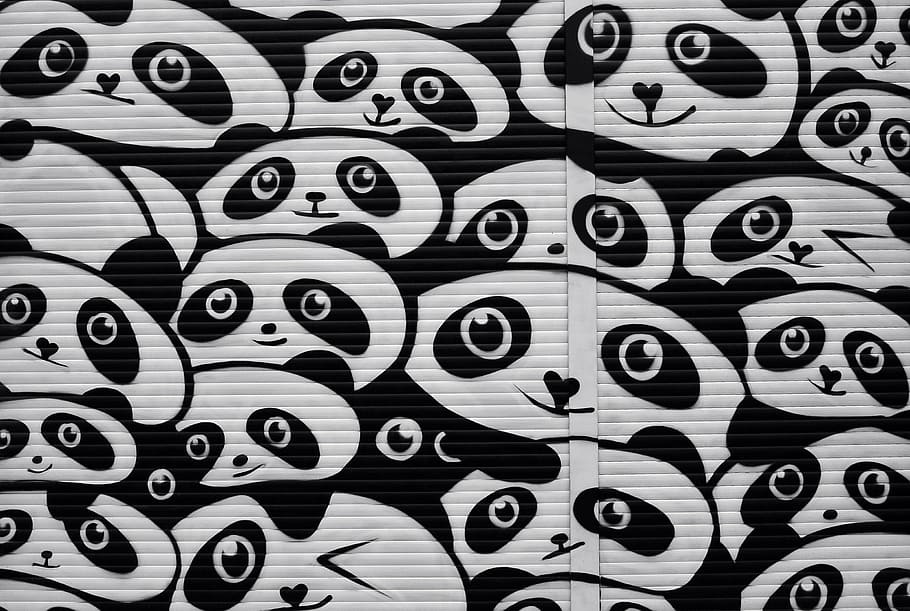 panda digital wallpaper, street art, graffiti, wall painting, urban art, alternative, sprayer, berlin, kreuzberg, roller shutter