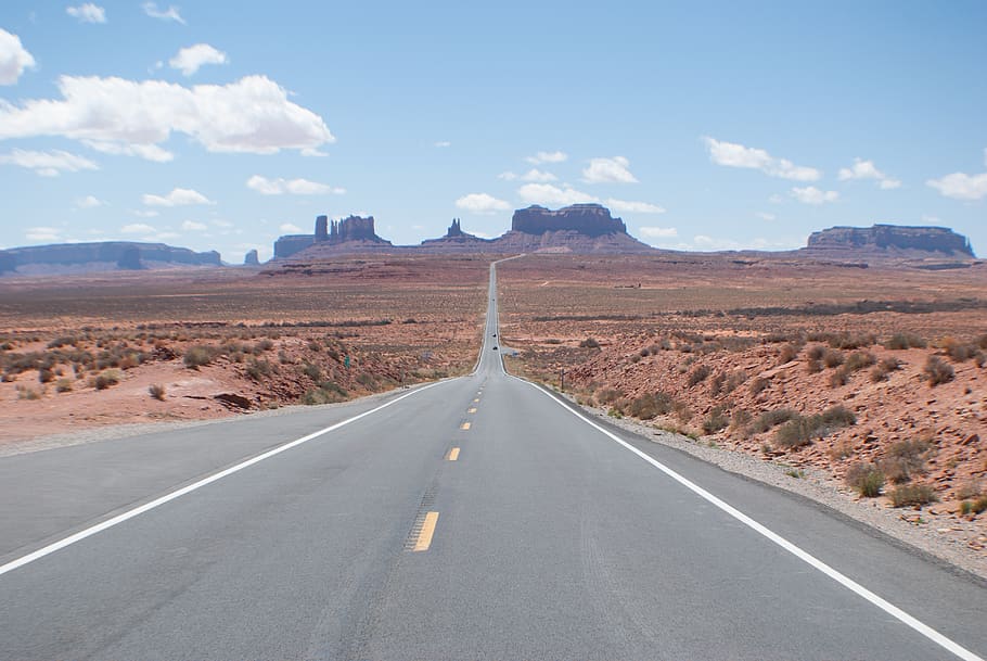 landscape, desert, highway, forrest gump point, arizona, utah, nature, scenic, road, usa