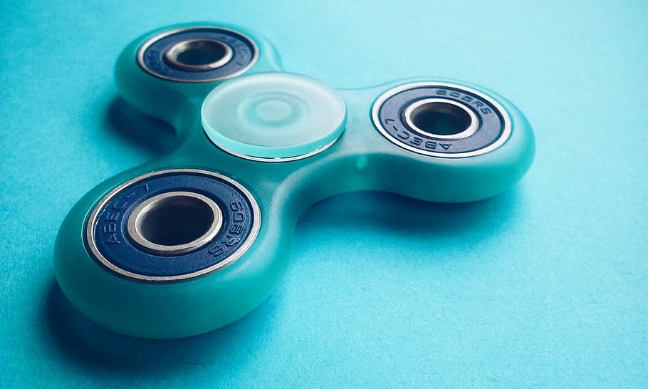 blue hand spinner, fidget spinner, toy, game, trend, activity, boredom, spin, blue, teal