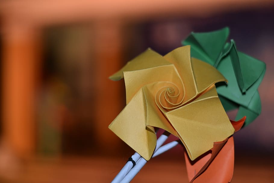 paper, folding, pinwheel, paper flower, origami, art and craft, close-up, creativity, focus on foreground, craft