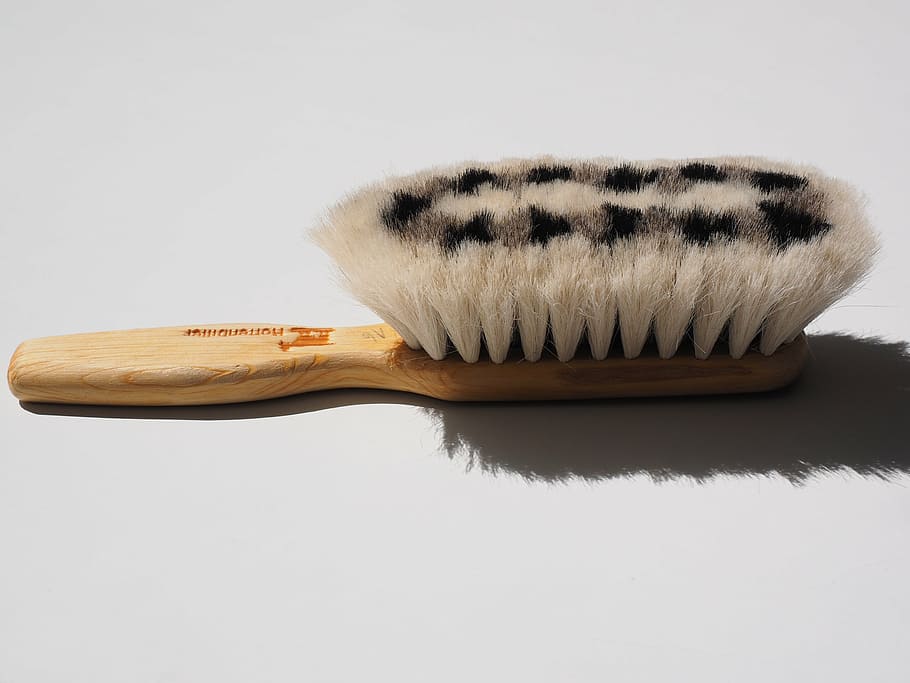 goat hair brush, brush, clean, wipe, feather duster, make clean, studio shot, white background, indoors, close-up