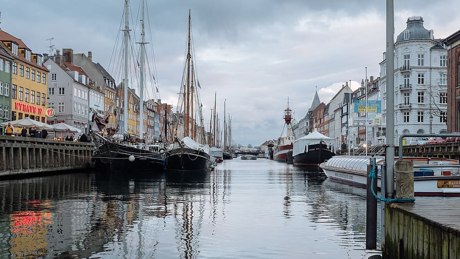 Copenhague, barcos, río, agua, ciudad, canal, arquitectura, estructura construida, embarcación náutica, exterior del edificio