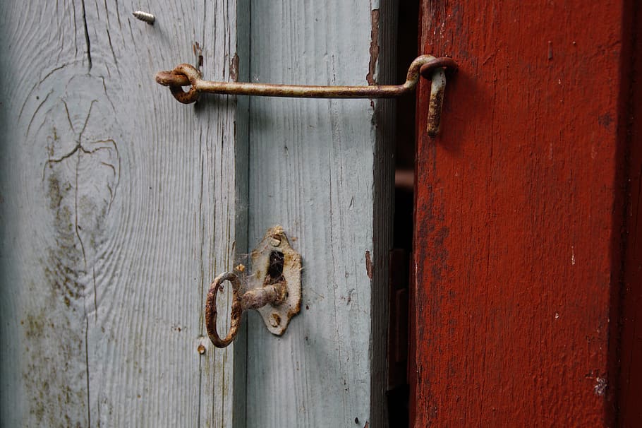 pintu, terkunci, baut, Tutup, pintu kayu, hutan, kunci, Kastil, tua, berkarat