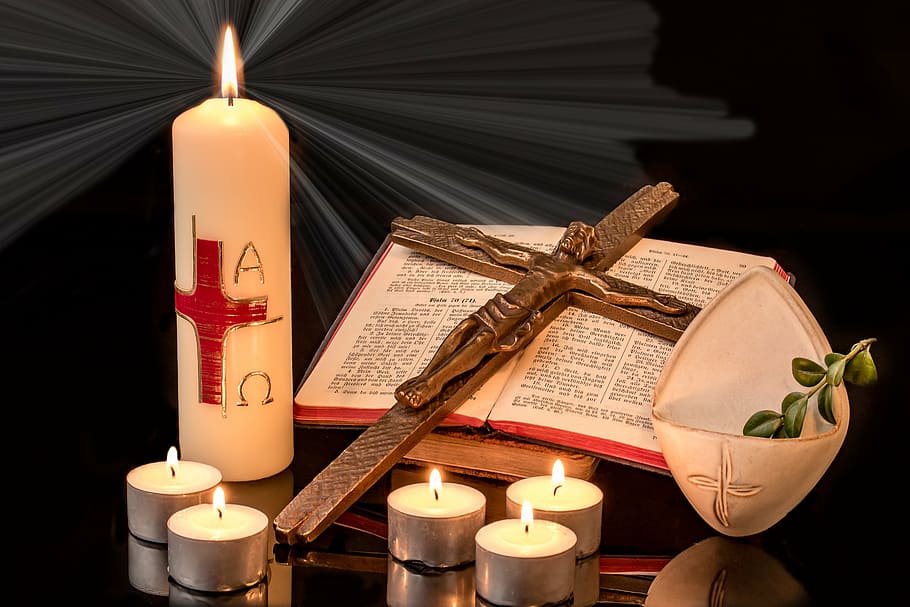 marrom, cruz, decoração, ao lado, branco, pilar candel, páscoa, vela de páscoa, jesus na cruz, fonte alfa