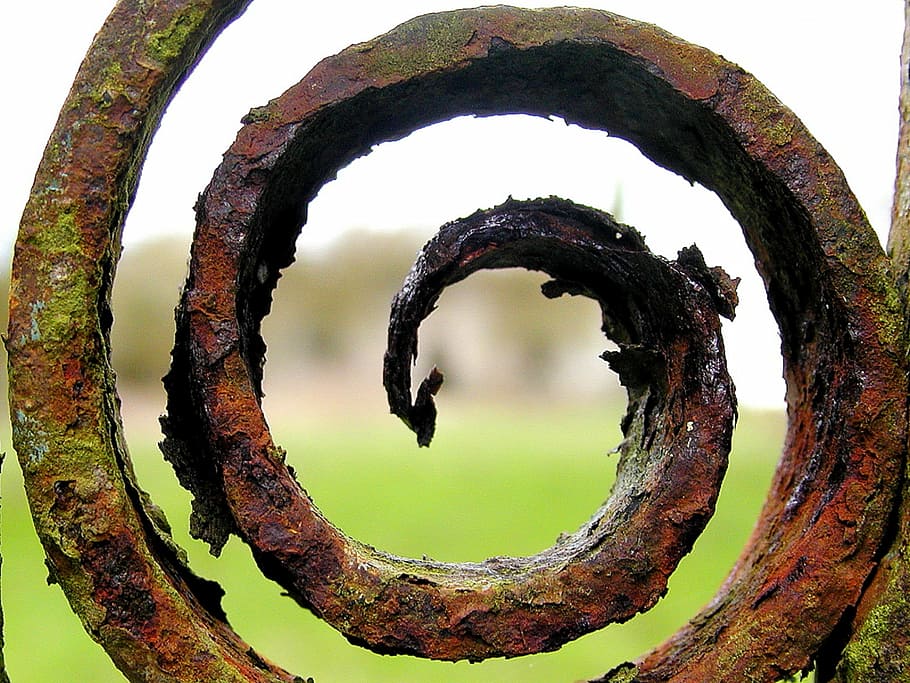 closed-up photo, rusty, spiral metal, rust, iron, scroll, steel, vintage, dirty, rusted