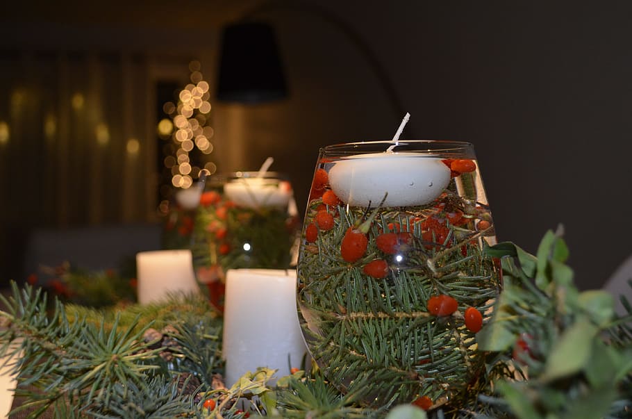 dekorasi meja, Makan Malam Natal, Meja, Dekorasi, natal, makan malam, pesta, lilin, rumah, hari natal