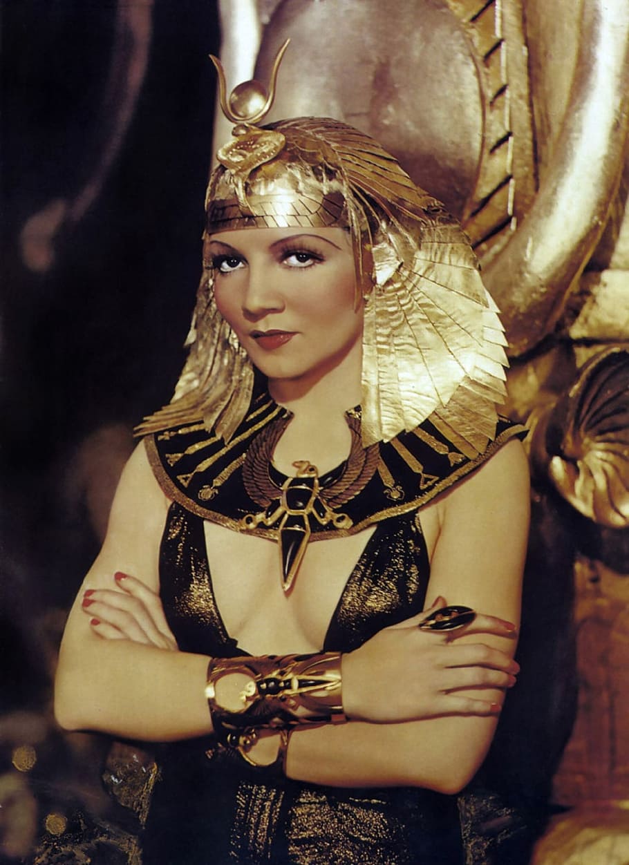 foto de cleopatra, claudette colbert, egipcio, egipto, faraón, actriz, escenario, pantalla, películas, cine