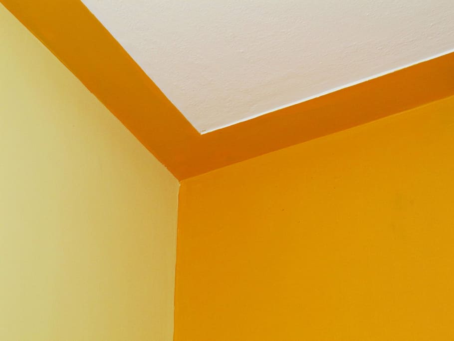 edge, room, wall, ceiling, color combination, yellow, white, orange, wall - building feature, built structure