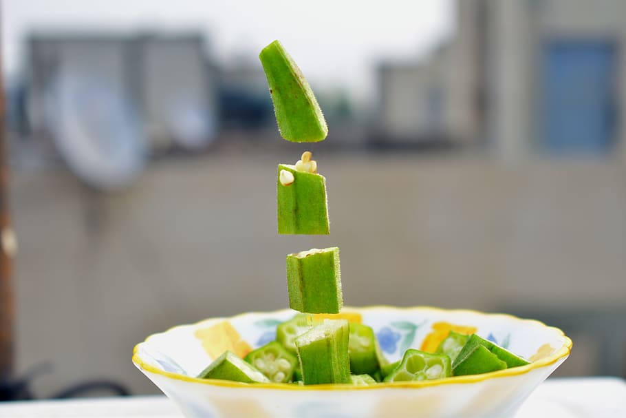 okra sliced, levitate, lady's finger, vegetable, food and drink, food, candle, focus on foreground, burning, close-up