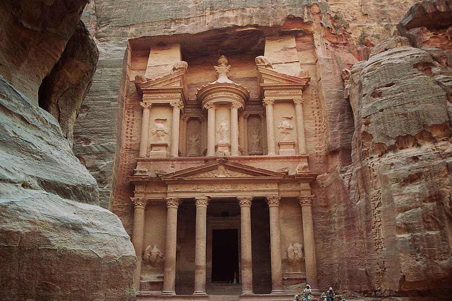 ruins during daytime, treasury, khazne firaun al, temple, petra, the red, the colorful, siq, jordan, nabataeans