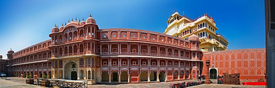 red, concrete, building, blue, sky, daytime, Jaipur, India, Travel, Asia