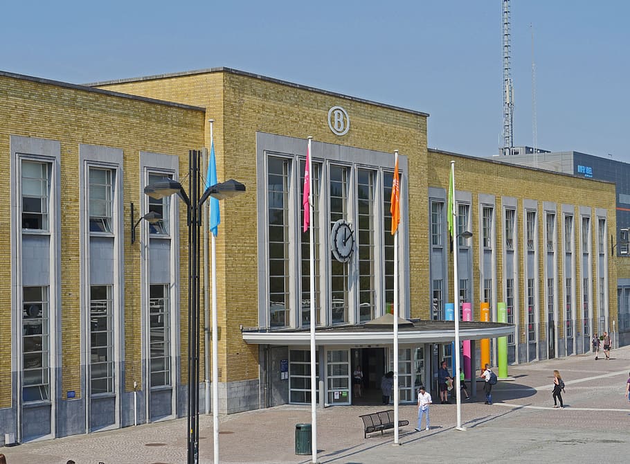 railway station, bruges, station building, input, purpose built, belgian state railways, belgium, station forecourt, architecture, building exterior