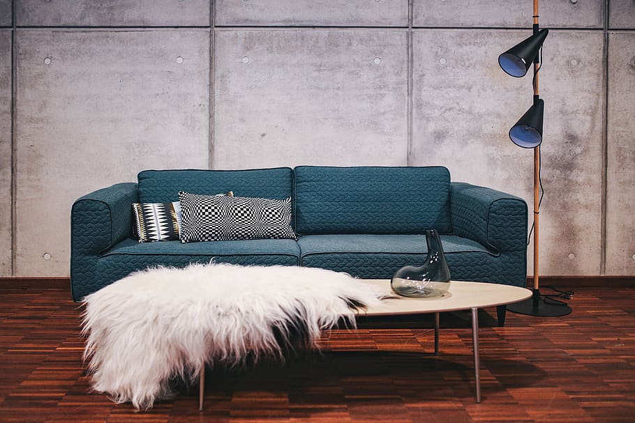 interior, sofa, pillows, home decor, couch, rug, design, settee, Blue, designer