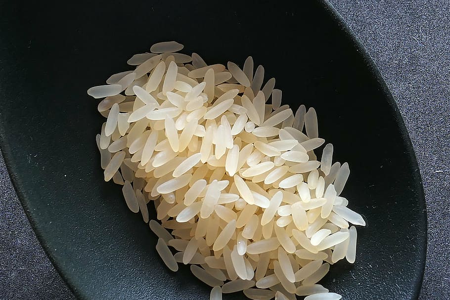 rice, black, bowl, spoon, spoon rice, eat, food, rice dish, benefit from, wooden spoon