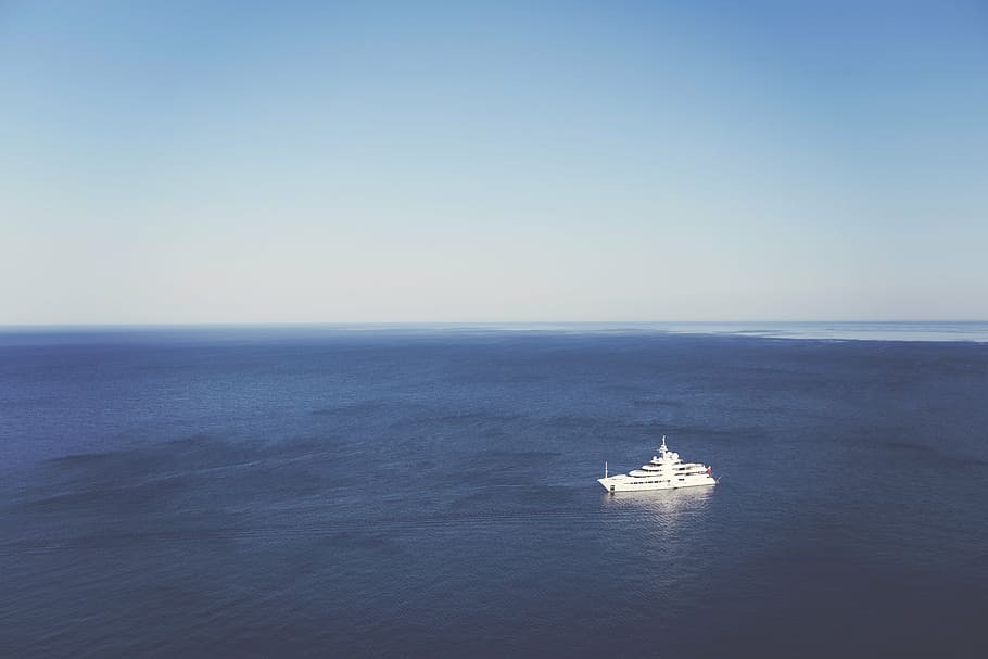 boat, body, water, white, ship, daytime, clear, blue, sky, yacht