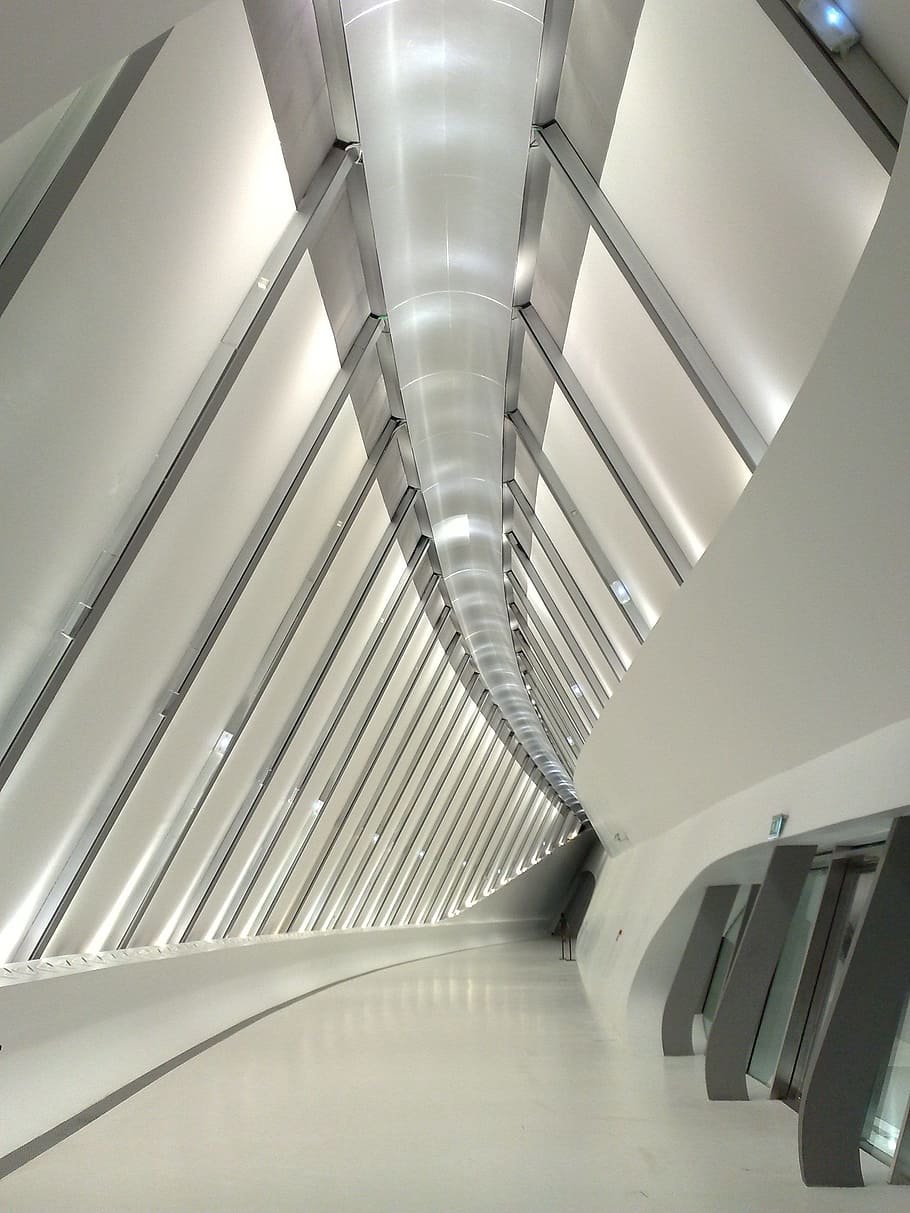 pared pintada de blanco, túnel, pasillo, corredor, hall, interior, arquitectura, futurista, pasarela, blanco