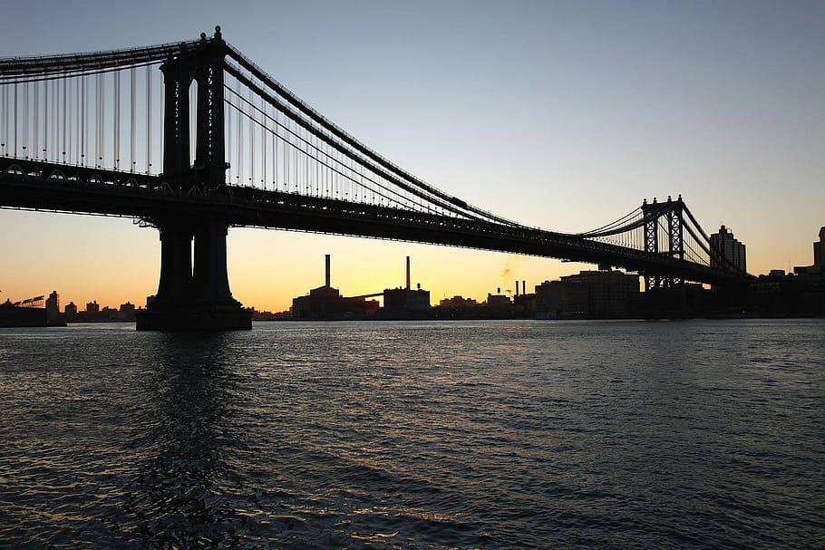 Golden Gate Bridge, puesta de sol, Manhattan, puente, este, río, Brooklyn, amanecer, Nueva York, ciudad