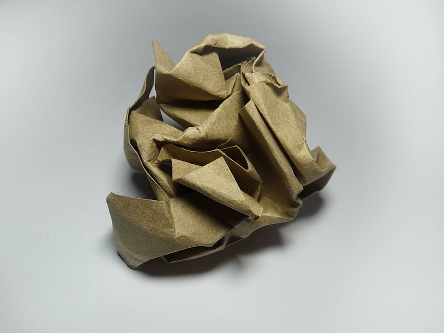 crumpled paper, kraft, white background, ball, cardboard, texture, template, background, surface, blank