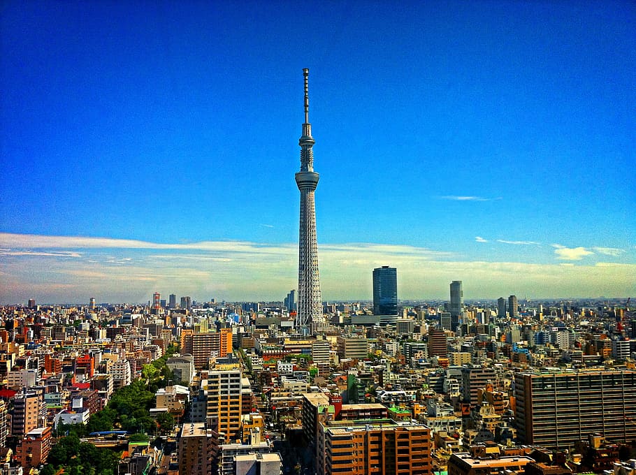 gray, concrete, tower, surrounded, buildings, tokyo tower, tokyo, japan, cityscape, famous Place